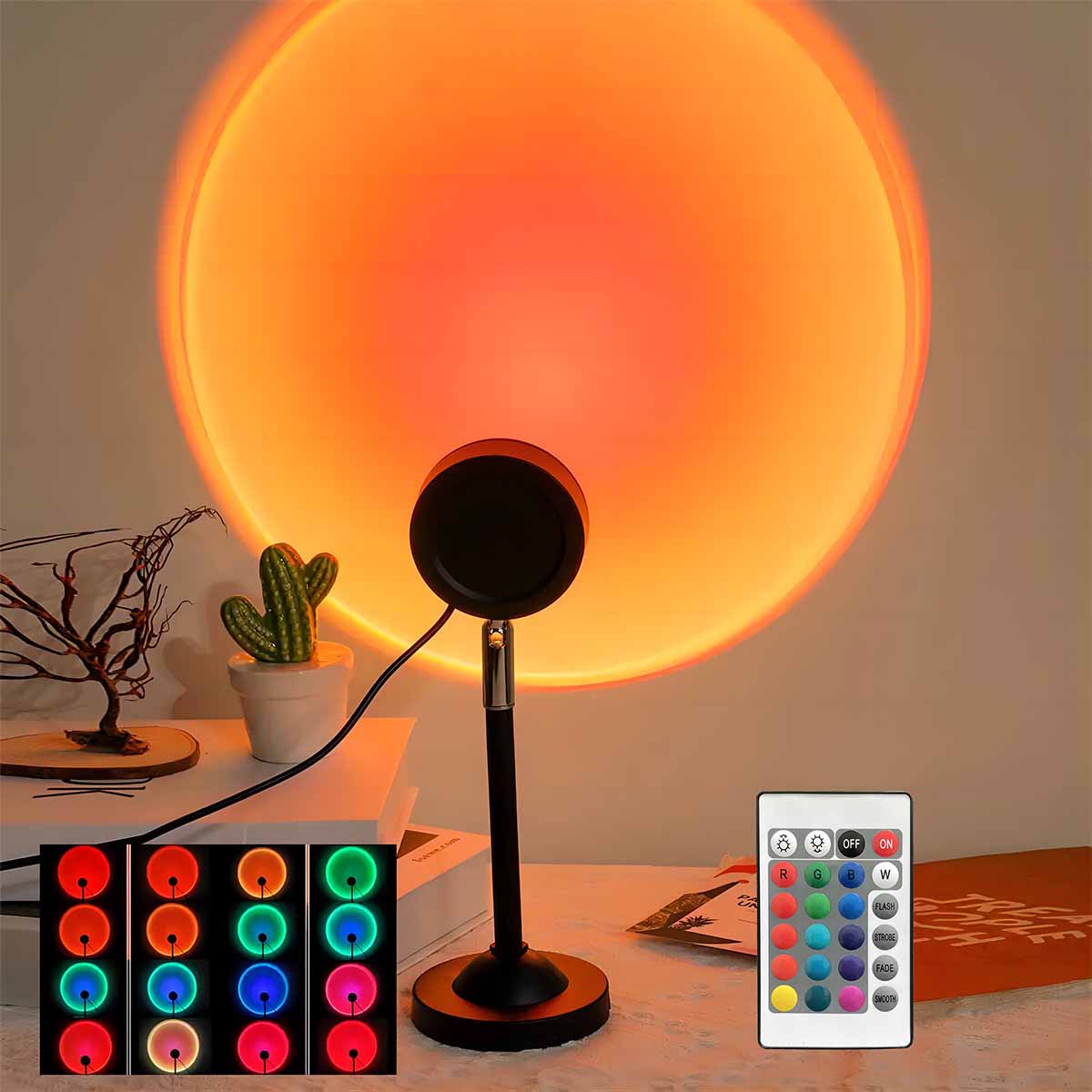 Photography Lighting Setup - Sonnenuntergang-Projektionslicht mit Fernbedienung, 16 Farben, Ambiente-Nachtlicht,