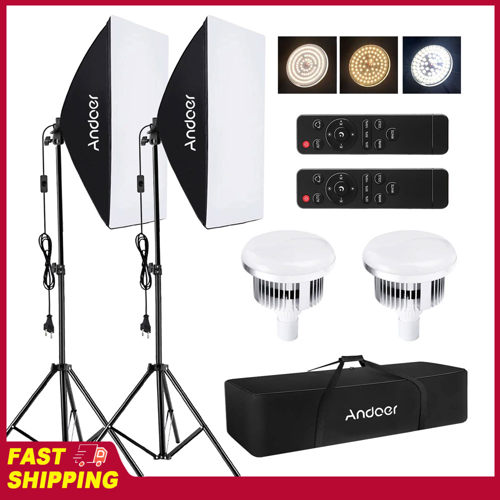 Photography Lighting Setup - Andoer Softbox-Beleuchtungsset Studio-Fotografie-Lichtset mit 85W 2800K-5700K